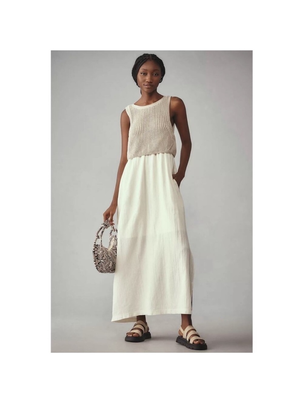 Anthropologie Sleeveless Sweater Twofer Maxi Dress in Cream